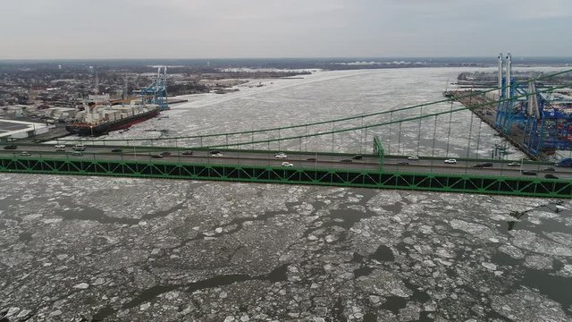 Aerial View of Frozen Delaware River Philadelphia