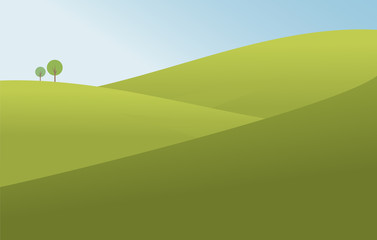 Green landscape and blue sky, minimal, vector
