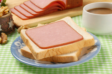 Slices of ham on the toast  