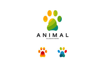 Fototapeta na wymiar Set of Colorful Pet Paw logo designs concept, Colorful animal Paw logo designs