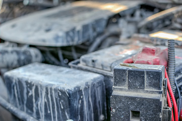 Dirty car engine. Focus on