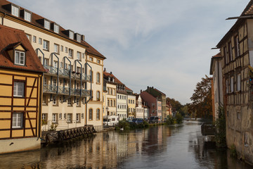 River floating in the historic centre of Bamberg, UNESCO Heritage town in Bavaria, Germany