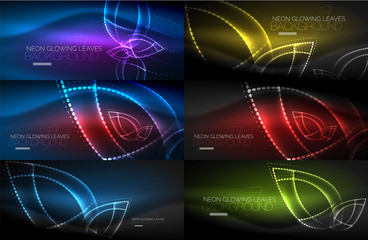Set of neon leaves abstract backgrounds