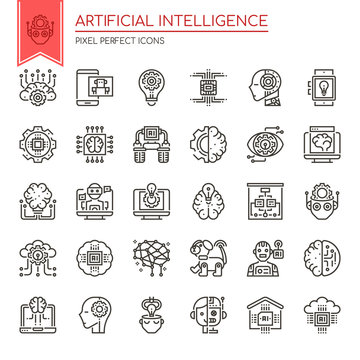 Artificial Intelligence , Thin Line and Pixel Perfect Icons.
