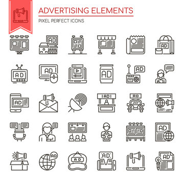 Advertising Elements , Thin Line and Pixel Perfect Icons.