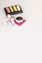 Korea traditional cookies on the dish. cherry blossom. tea
