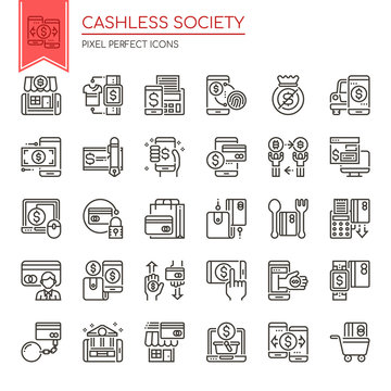 Cashless Society , Thin Line and Pixel Perfect Icons.