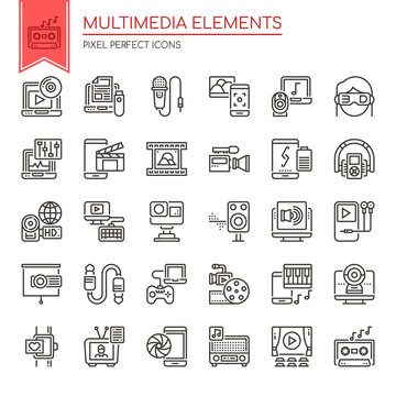 Multimedia Elements , Thin Line and Pixel Perfect Icons.