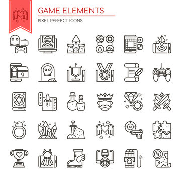 Game Elements , Thin Line and Pixel Perfect Icons.