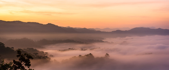 Sunrise and sea of mist at Khao Phanoen Thung, Kaeng Krachan National Park in Thailand