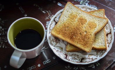 Breakfast, Hot coffee with toast