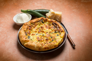 cake with mozzarella zucchinis and parmesan cheese