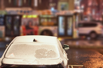 Car with the frozen windshield