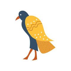 Falcon, blue bird with golden wings symbol of traditional Egyptian culture cartoon vector Illustration
