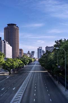 View of one of the main streets of Madrid (Spain), empty
