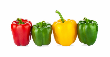 Fresh vegetables Three sweet Red, Yellow, Green Peppers isolated on white background