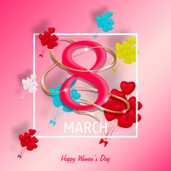 8 march women's day greeting card. Happy Women's Day.  Card for 8 March women's day. Abstract background with gold ribbon .Vector illustration.