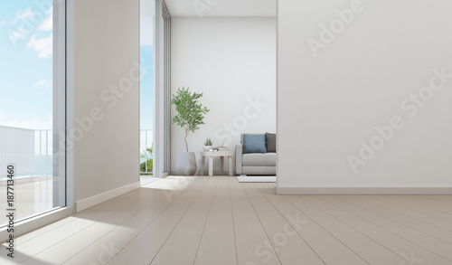 Sea View Living Room Of Luxury Beach House With Indoor Plant
