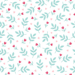 St. Valentine's Day seamless pattern with tulips, hearts and branches