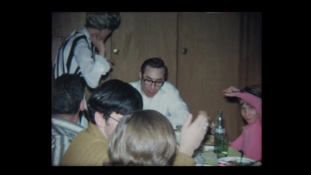 1968 Family Thanksgiving in wood paneled basement 