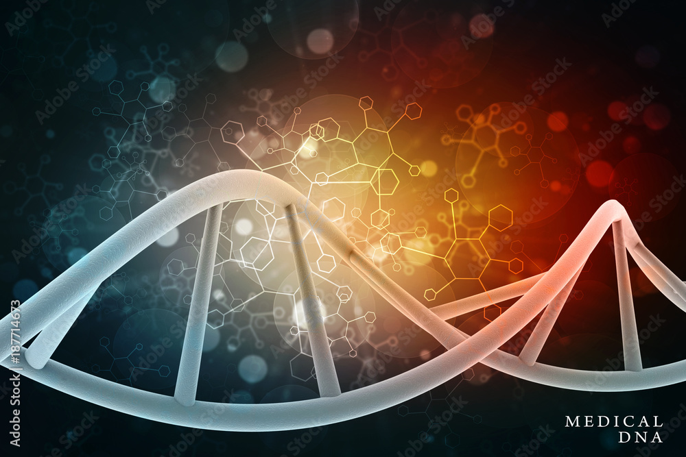 Poster 3d render of dna structure, abstract background