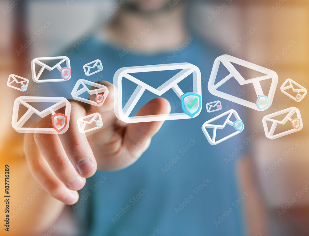 Poster approved email and spam message displayed on a futuristic interface - message and internet concept