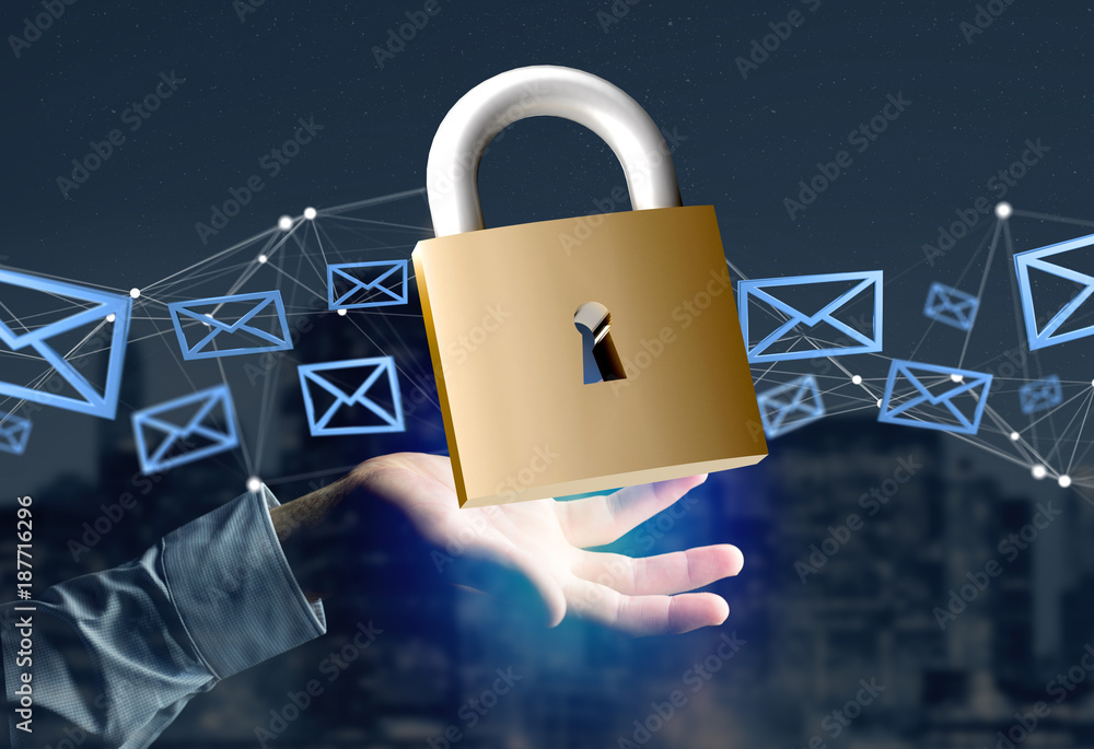 Poster padlock security connection isolated on a color background - 3d rendering