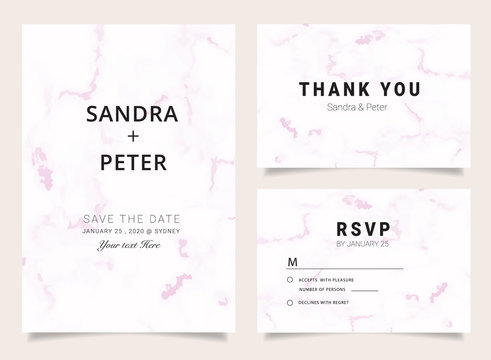 Marble Wedding Invitations set ,Thank you card, RSVP card,Place Cards, Business card, Brand identity, Stationary with marble vector cover.