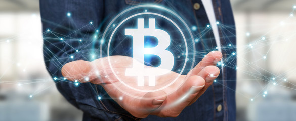 Businessman using bitcoins cryptocurrency 3D rendering