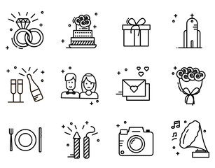Wedding timeline outline icons set