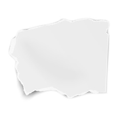Obraz premium Torn paper wisp with soft shadow isolated on white background. Vector template paper design.