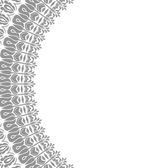 Oriental vector ornament with arabesques and floral elements. Floral silver border with vintage pattern. Greeting card with place for text