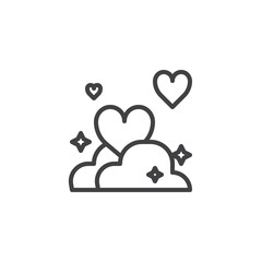 Hearts in clouds line icon, outline vector sign, linear style pictogram isolated on white.  Love and valentine's day symbol, logo illustration. Editable stroke