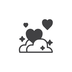 Hearts in clouds icon vector, filled flat sign, solid pictogram isolated on white. Love and valentine's day symbol, logo illustration.
