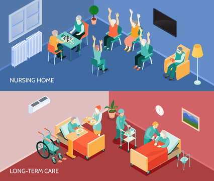 Nursing Home Isometric Horizontal Banners