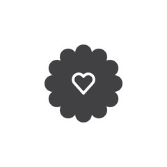 Flower with love heart icon vector, filled flat sign, solid pictogram isolated on white. Symbol, logo illustration.