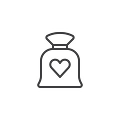 Love bag with heart line icon, outline vector sign, linear style pictogram isolated on white. Valentines day symbol, logo illustration. Editable stroke