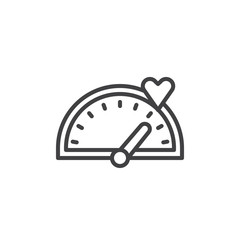 Love meter speedometer line icon, outline vector sign, linear style pictogram isolated on white. Symbol, logo illustration. Editable stroke