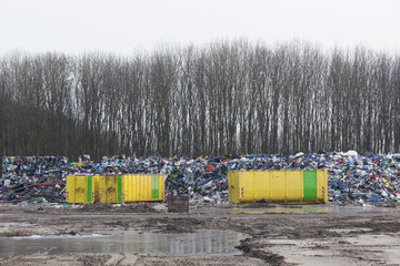 heap of plastic waste on recycling site in the netherlands near almere