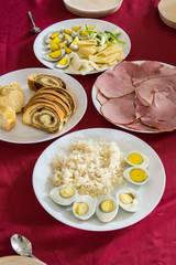 Easter festive food ready on dinning table