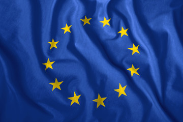 Full frame background of European Union flag blowing in the wind