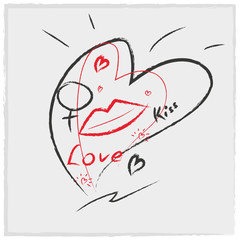 Grunge style background with lips, kiss