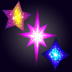 Abstract Neon Star on Dark Blue Background. Retro Light