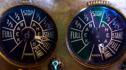 Close up of engine speed controls from a US aircraft carrier.