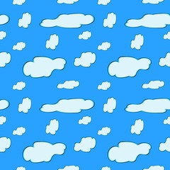 Seamless pattern. Clouds. White clouds pattern, blue background.