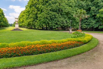 Panoramic view of Pillnitz castle gardens in summer season, Germany