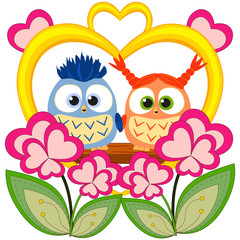 Valentine day colorful poster with an owl couple.