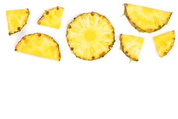 Sliced pineapple isolated on white background with copy space for your text. Top view