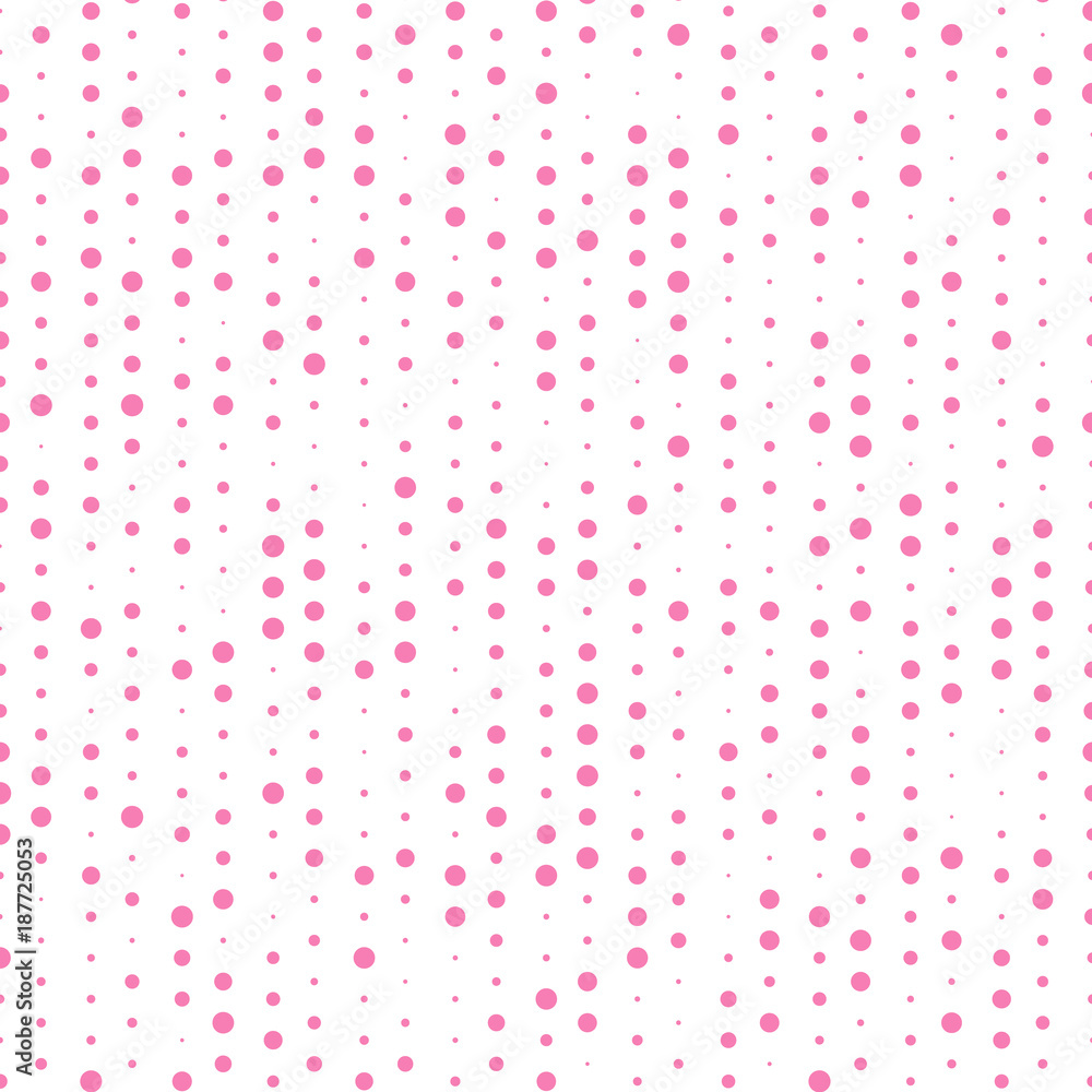 Poster polka dots pink color random pattern on white background.