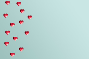 Valentine hearts on a plain pastel background